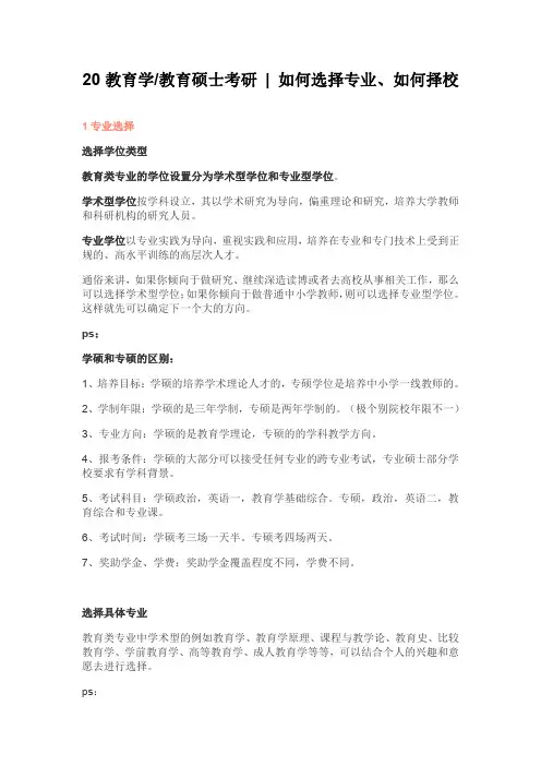 20教育学教育硕士考研  如何选择专业、如何择校
