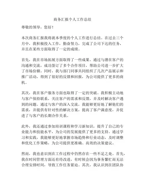 商务汇报个人工作总结