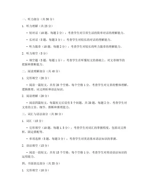高考英语试卷题分值