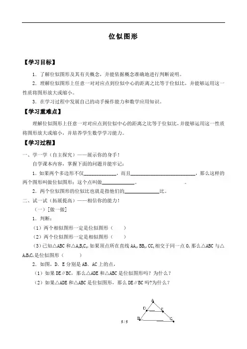 北师大版九年级数学上册：4.8 图形的位似  学案