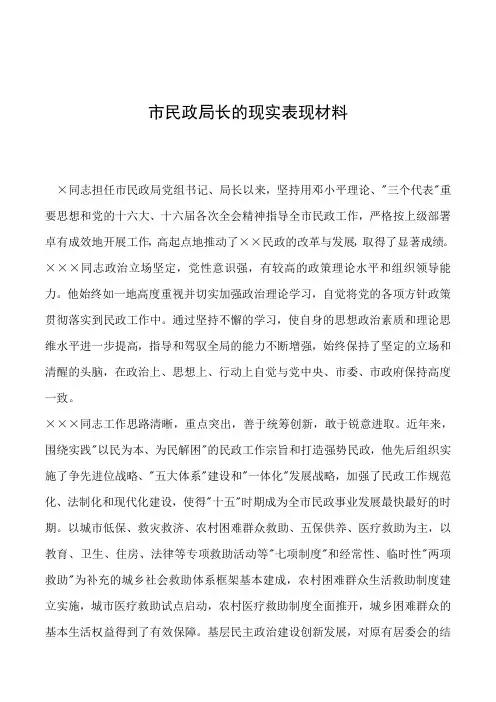 2019年市民政局长的现实表现材料