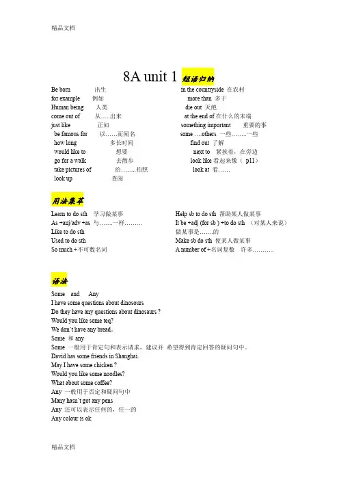 最新深圳沪教牛津英语八上知识汇总