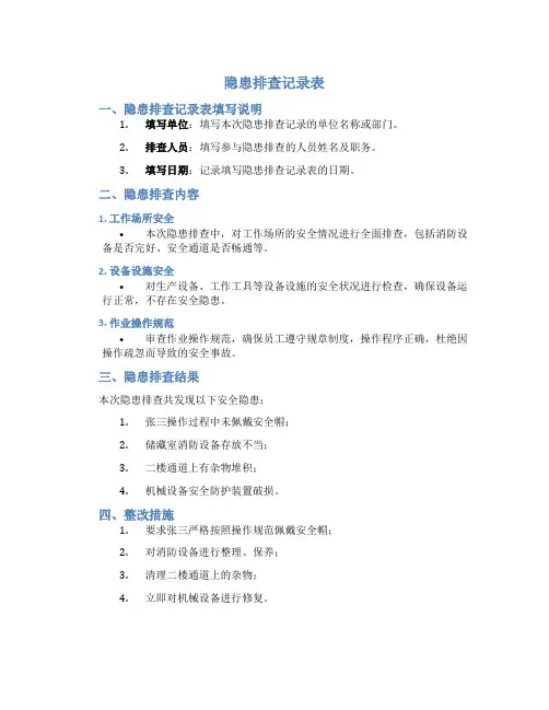 隐患排查记录表