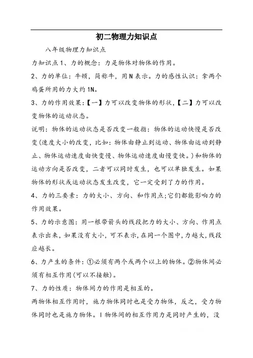 初二物理力知识点