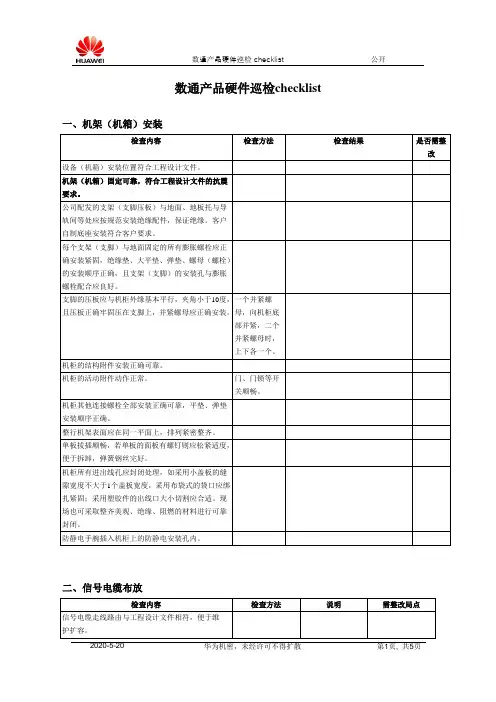 数通产品硬件巡检checklist