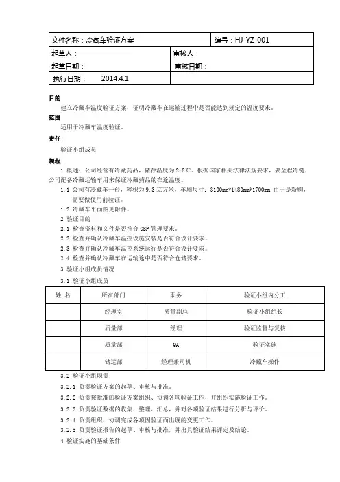 冷藏车温度验证方案