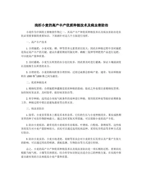浅析小麦的高产丰产优质种植技术及病虫害防治