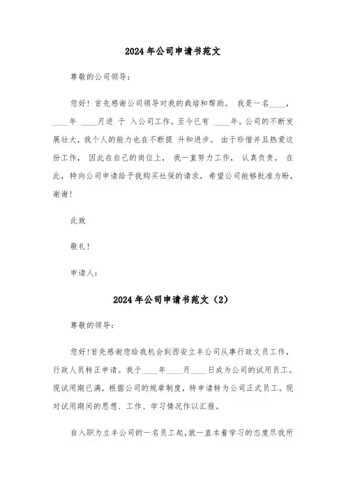 2024年公司申请书范文(3篇)