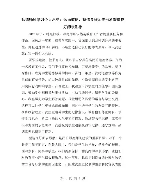 师德师风学习个人总结：弘扬道德、塑造良好师表形象