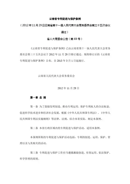 云南省专利促进与保护条例