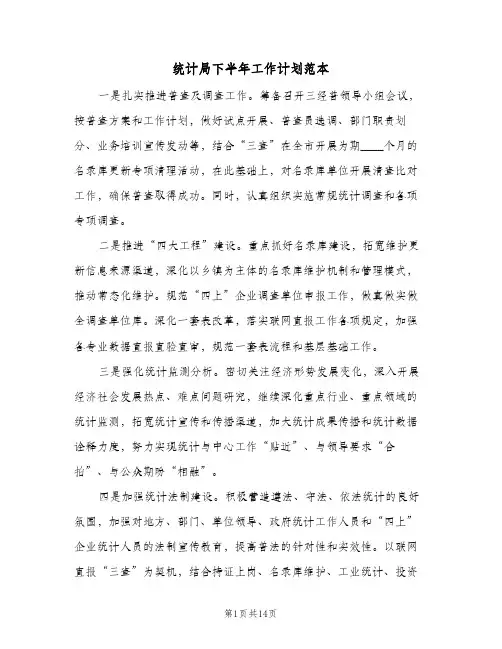 统计局下半年工作计划范本(七篇)