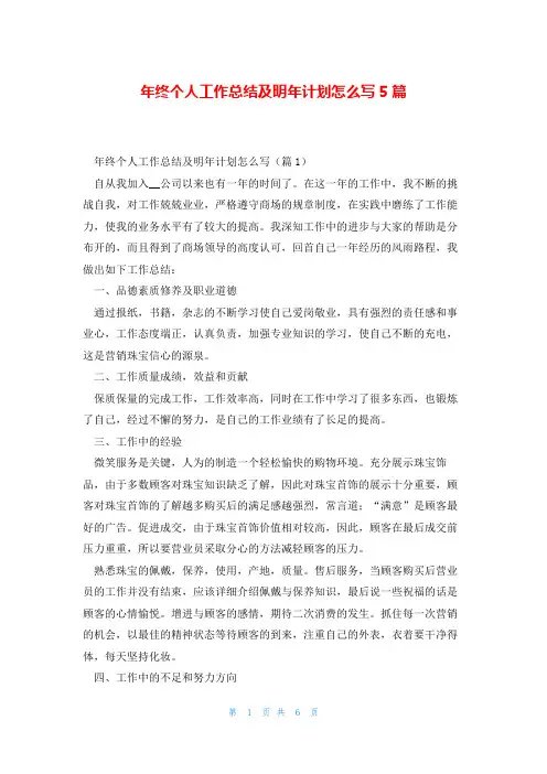 年终个人工作总结及明年计划怎么写5篇