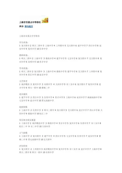 上海市市重点中学排名