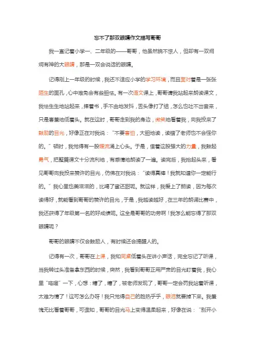 忘不了那双眼睛作文描写哥哥