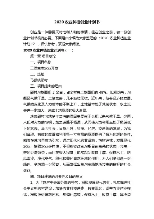 2020农业种植创业计划书