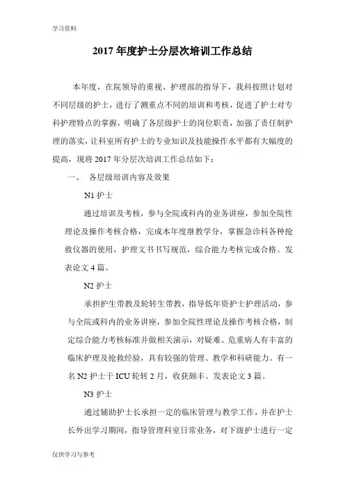 度护士分层次培训工作总结演示教学