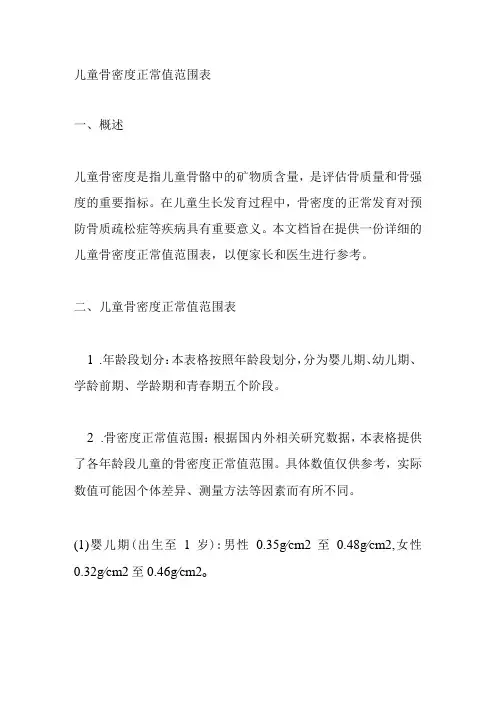 儿童骨密度正常值范围表
