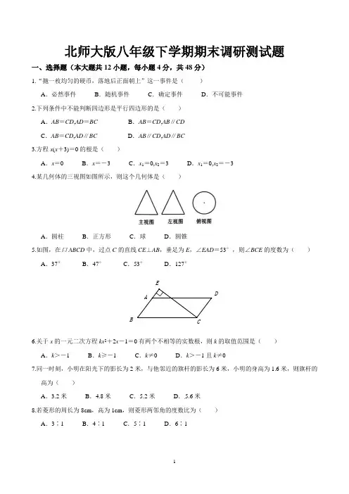 北师大版八年级下学期数学期末试卷含答案(共5套)