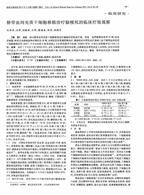 脐带血间充质干细胞移植治疗脑梗死的临床疗效观察