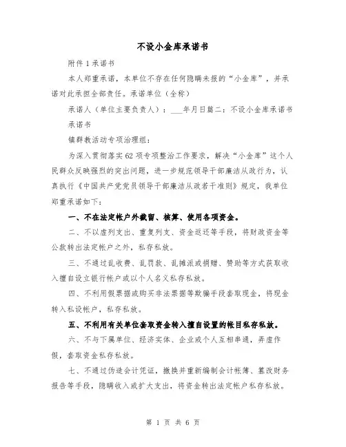 不设小金库承诺书(二篇)