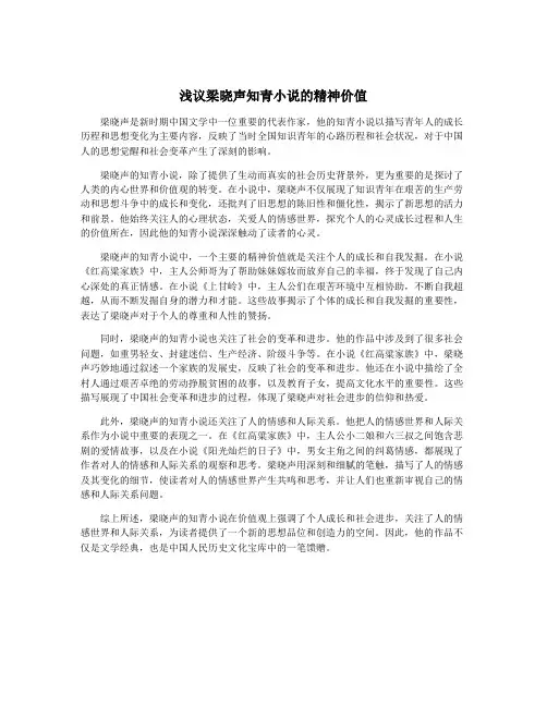 浅议梁晓声知青小说的精神价值