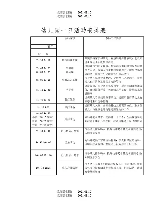 幼儿园教学活动、一日活动安排表(样表)