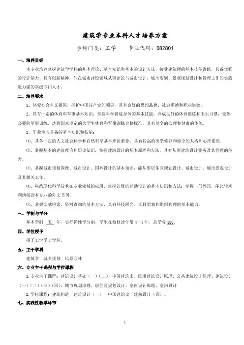 建筑学专业培养方案DOC