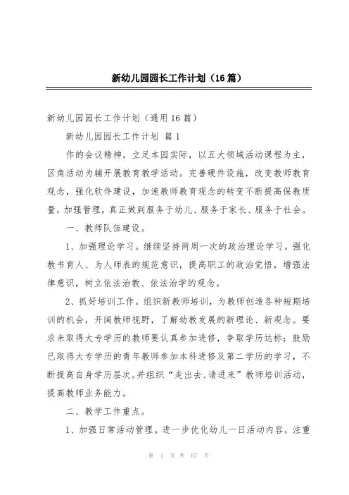 新幼儿园园长工作计划(16篇)