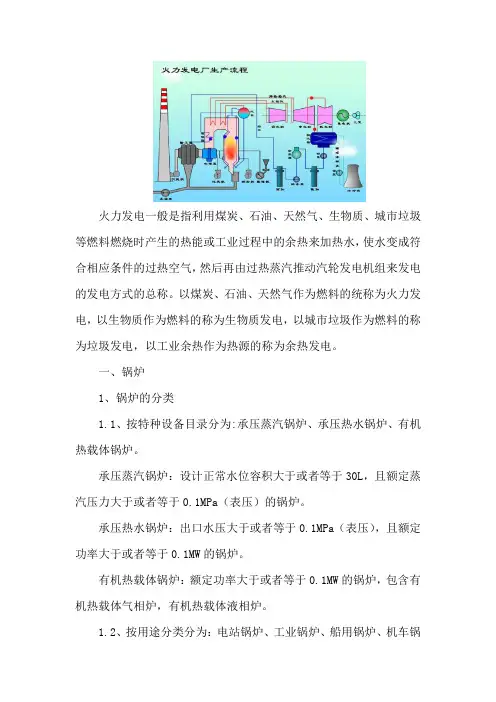 火力发电设备的分类和性能