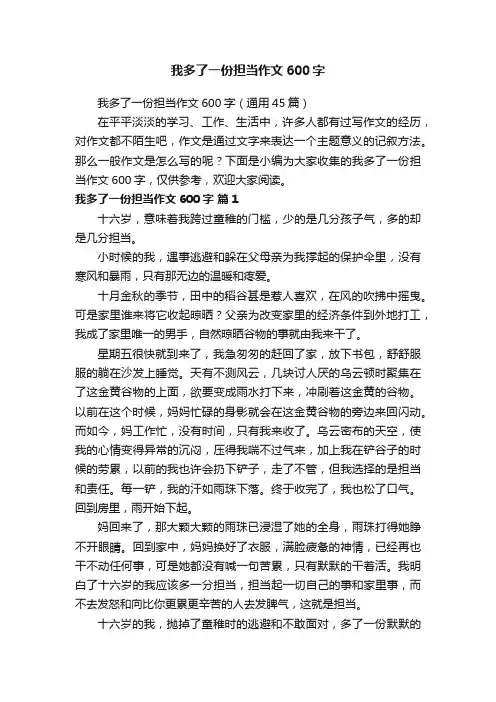 我多了一份担当作文600字（通用45篇）