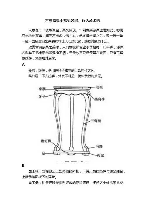 古典家具中常见名称、行话及术语