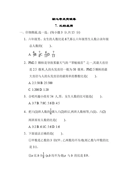 人教版数学六年级上册 核心专项 比的应用(含答案)