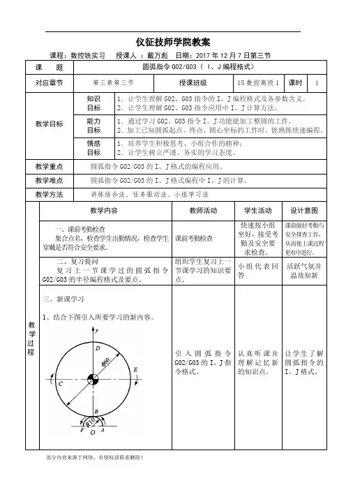 数控铣床公开课教案(整圆)