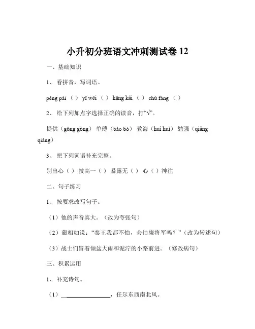 小升初分班语文冲刺测试卷12