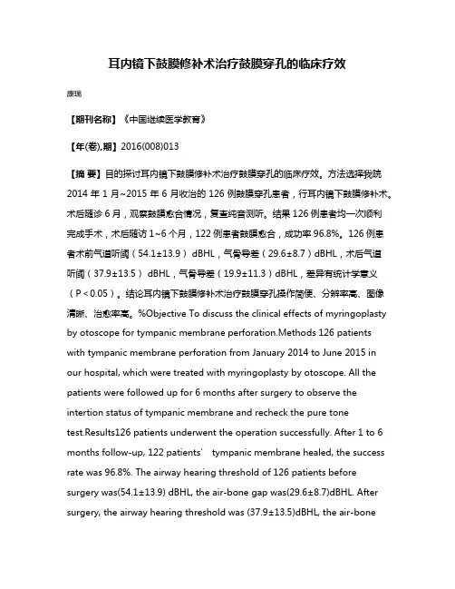 耳内镜下鼓膜修补术治疗鼓膜穿孔的临床疗效