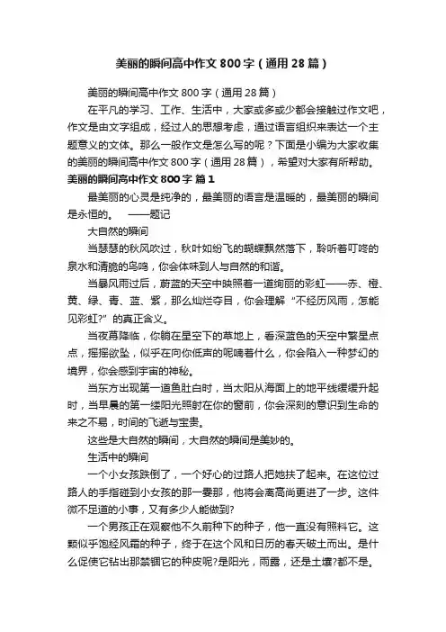 美丽的瞬间高中作文800字（通用28篇）
