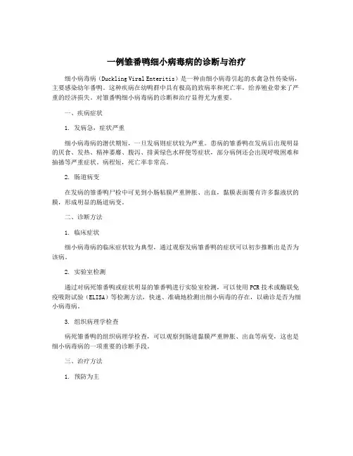 一例雏番鸭细小病毒病的诊断与治疗