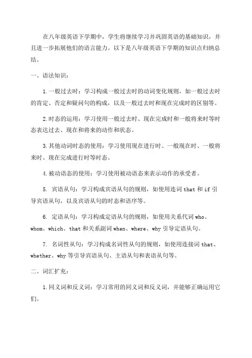 八年级英语下知识点归纳总结