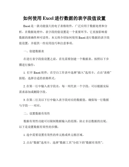 如何使用Excel进行数据的表字段值设置