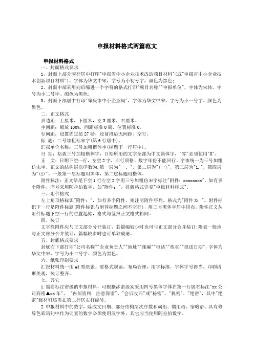 申报材料格式两篇范文