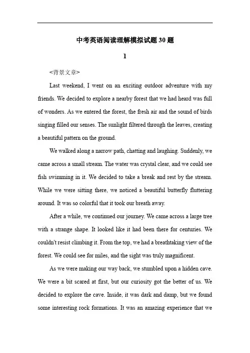 中考英语阅读理解模拟试题30题