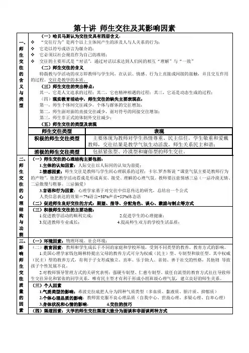 教育心理学-第十讲师生交往及其影响因素