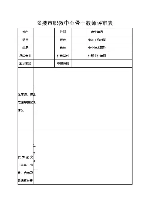 骨干教师申评表