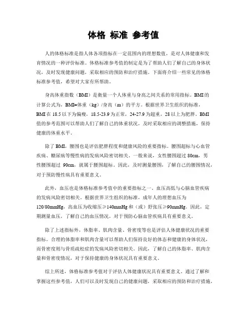 体格 标准 参考值