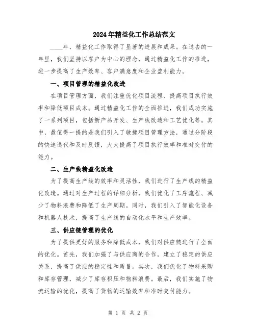 2024年精益化工作总结范文
