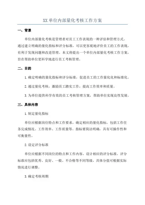 XX单位内部量化考核工作方案