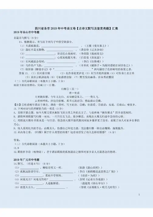 四川省各市2019年中考语文卷【古诗文默写与鉴赏类题】及答案解析汇集