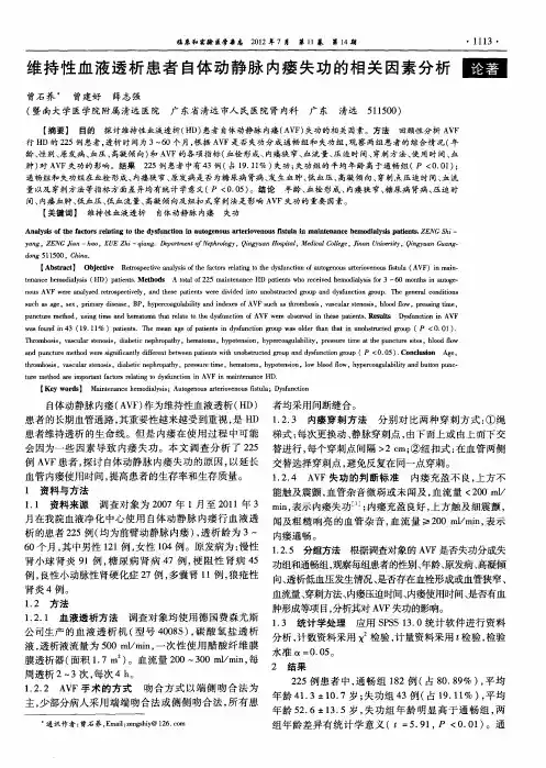维持性血液透析患者自体动静脉内瘘失功的相关因素分析