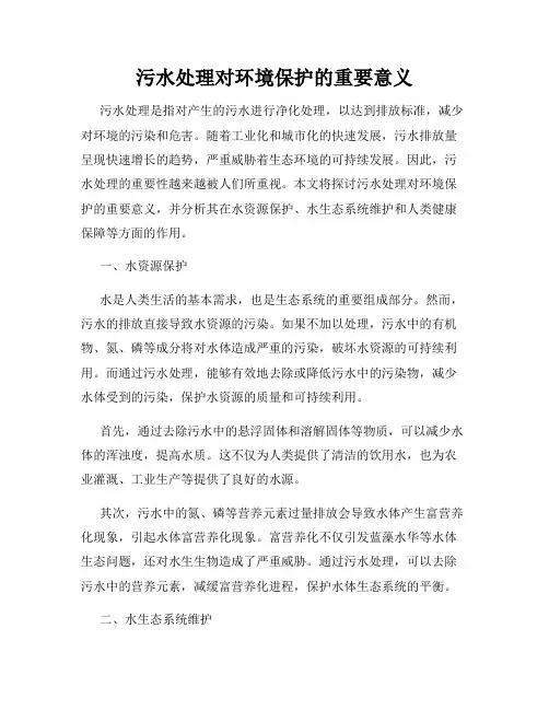 污水处理对环境保护的重要意义
