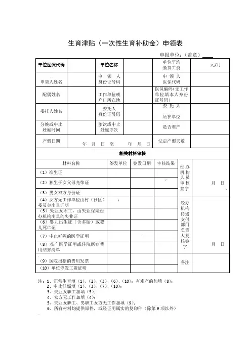 湖南省生育津贴(一次性生育补助金)申领表10.1